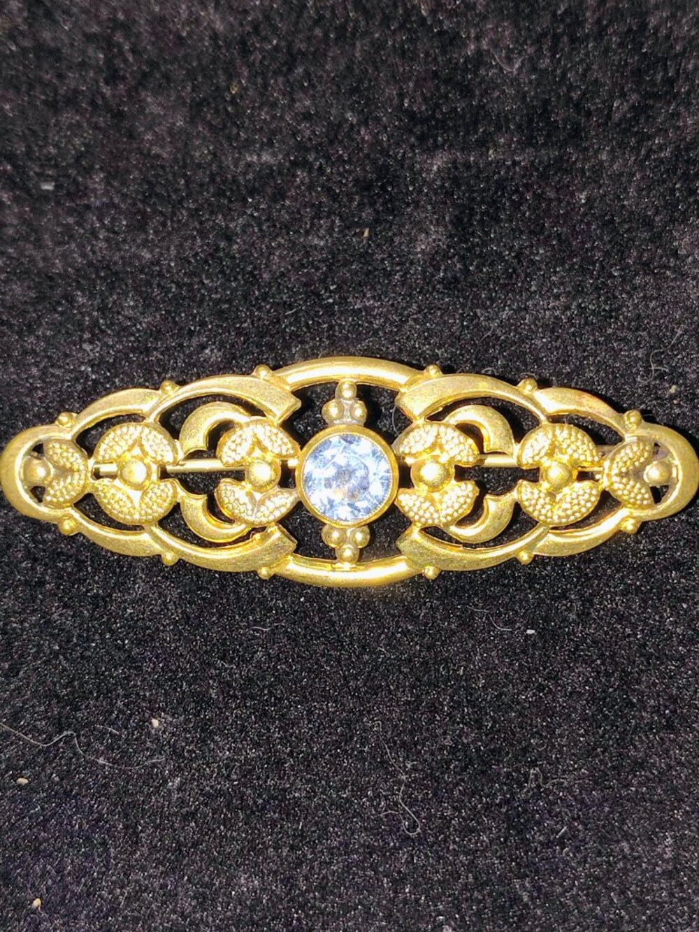 Antique Edwardian Filigree Bar Brooch – 1900s–1910s Blue Stone, Art Nouveau